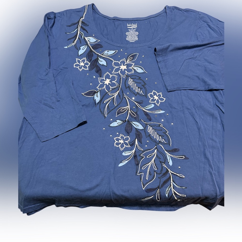 Basic Editions Blue Graphic Blouse